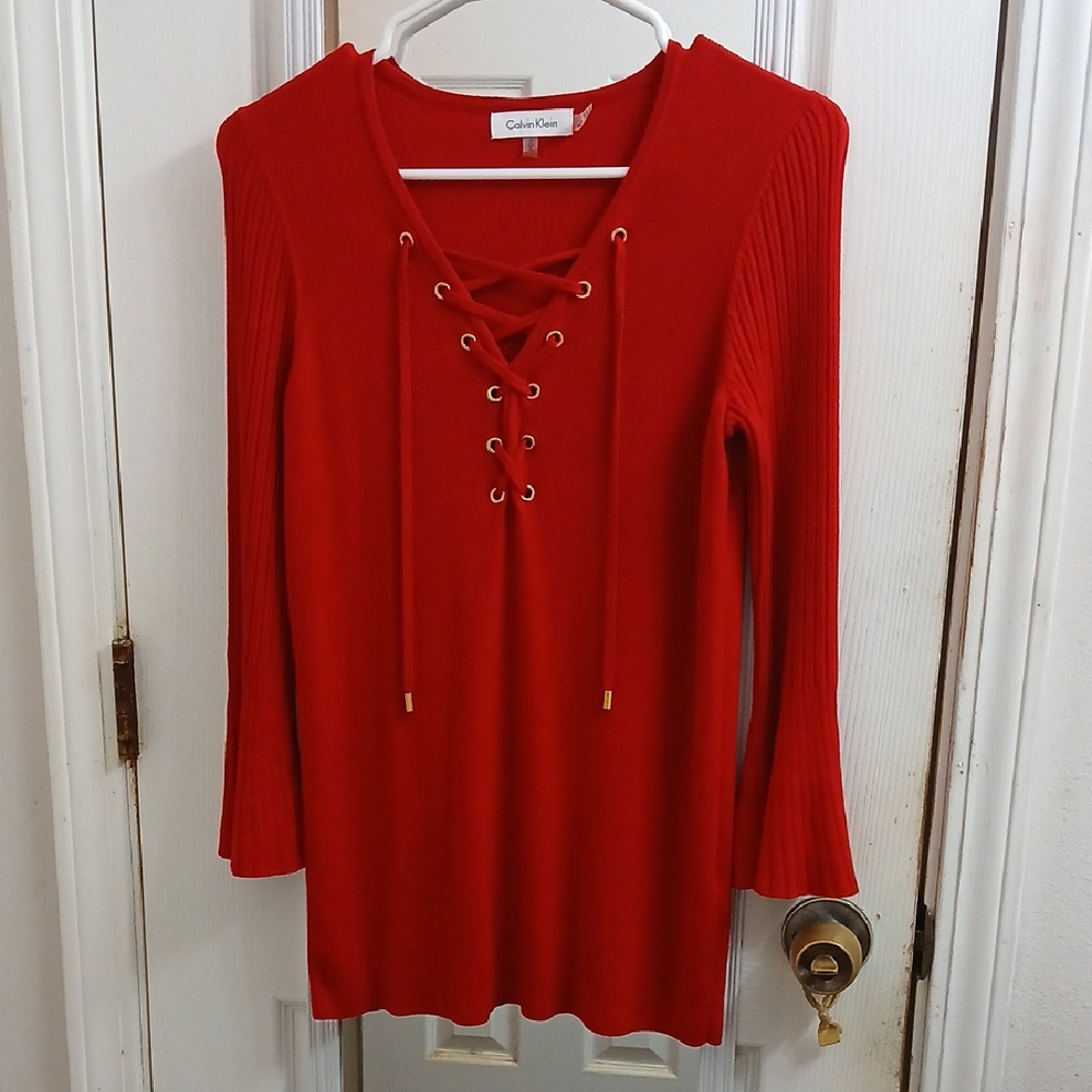 Calvin Klein Red Lace-Up Top size small